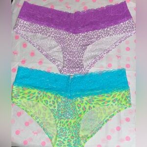 2 new vintage Victoria’s Secret PINK lace hipster panties bundle neon leopard